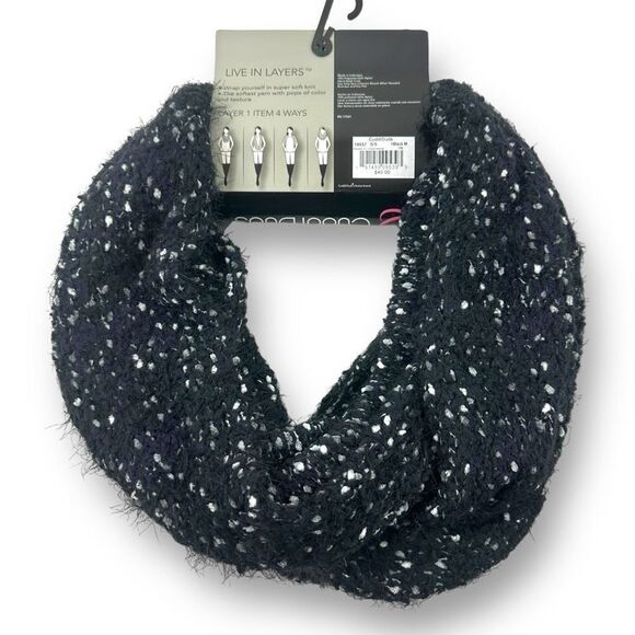 Cuddl Duds 4-Way Knit Infinity Winter Scarf Black White Fuzzy Soft Yarn New - Picture 2 of 6